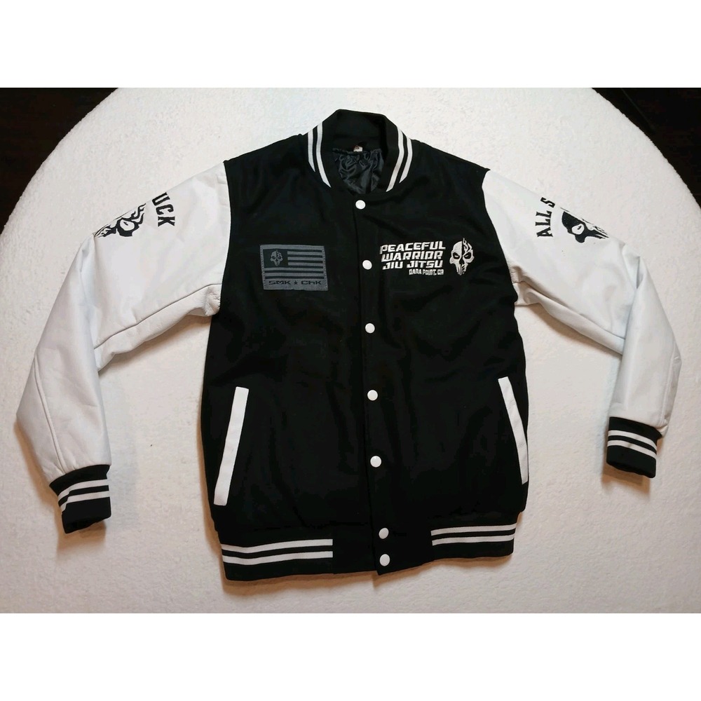 Peaceful Warrior Jiu-Jitsu Varsity Jacket Small S Smoke Check Samurai BJJ Black